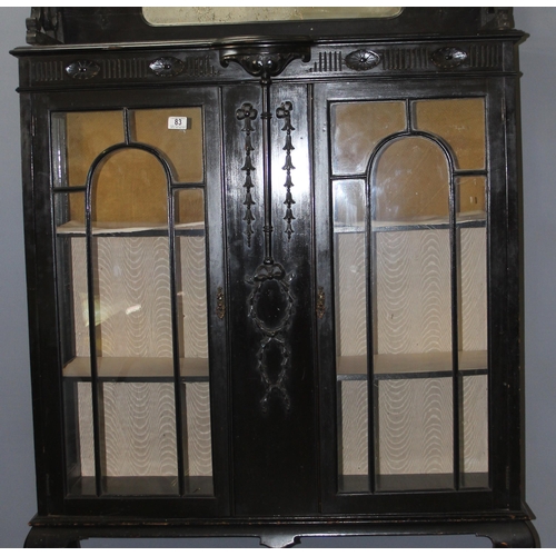 83 - A Victorian ebonised display cabinet with mirror top, approx 106cm wide x 40cm deep x 186cm tall