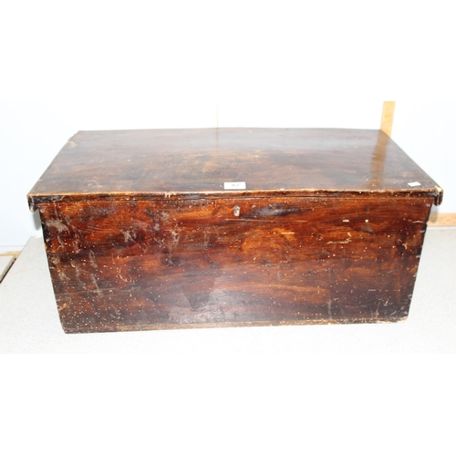 87 - A vintage stained elm trunk, approx 76cm wide x 40cm deep x 33cm tall