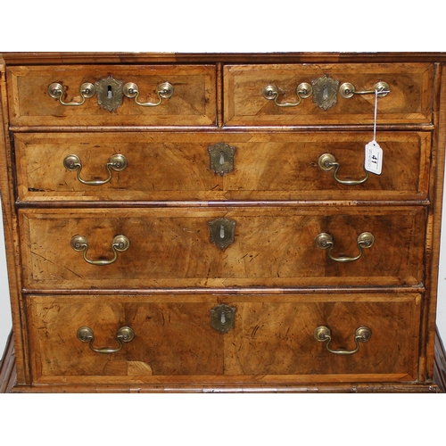 41 - A William & Mary or Queen Anne period c.1700 walnut veneer and feather-banded chest on stand of unus... 