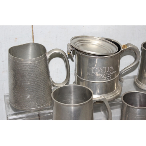 1057 - Qty of antique and later pewter tankards, approx 3.6kg gross