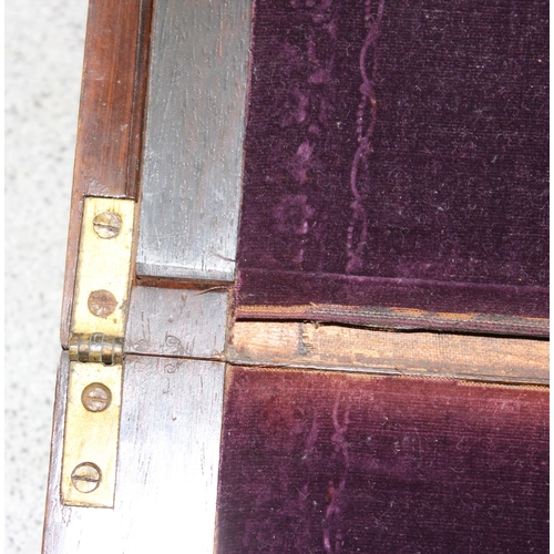 291 - Antique rosewood & Birdseye maple inlayed writing slope with purple writing baize, approx. size 40cm... 