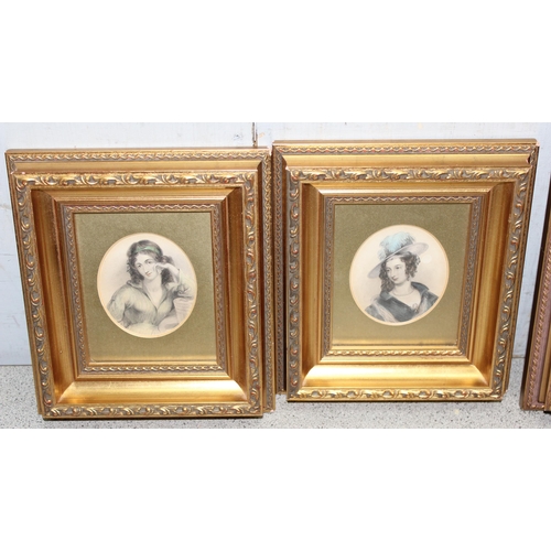 464 - 4 x hand coloured engravings in gilt frames, largest approx 34cm x 29cm