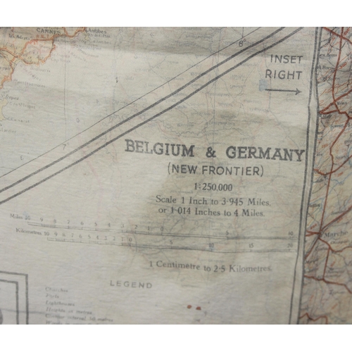 1454 - A 1943 dated WW2 silk escape map of Belgium & Germany and a leather covered folding mirror (2)