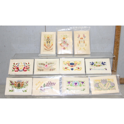 1455 - Qty of handmade WW1 silk postcards to include regimental badges