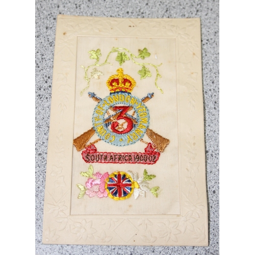 1455 - Qty of handmade WW1 silk postcards to include regimental badges