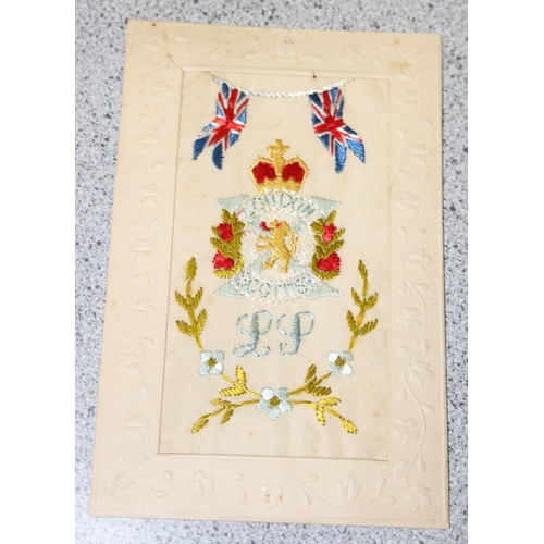 1455 - Qty of handmade WW1 silk postcards to include regimental badges