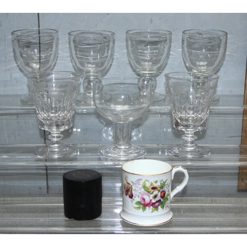 1782 - Qty of antique and later hand blown glassware and antique ceramic cup