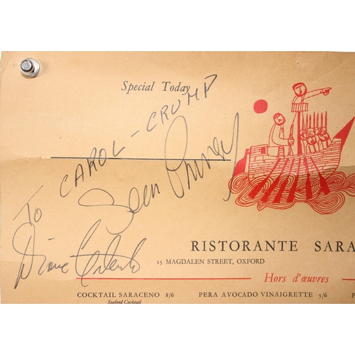 540 - 3 Vintage Restaurant menus for Ristorante Saraceno of 15 Magdalen Street, Oxford. All signed, 1 sign... 