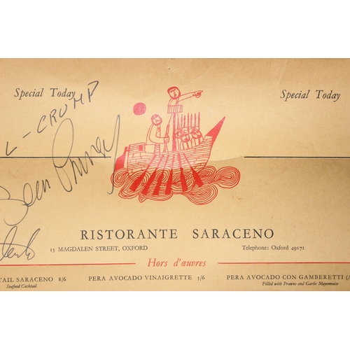 540 - 3 Vintage Restaurant menus for Ristorante Saraceno of 15 Magdalen Street, Oxford. All signed, 1 sign... 