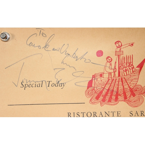 540 - 3 Vintage Restaurant menus for Ristorante Saraceno of 15 Magdalen Street, Oxford. All signed, 1 sign... 