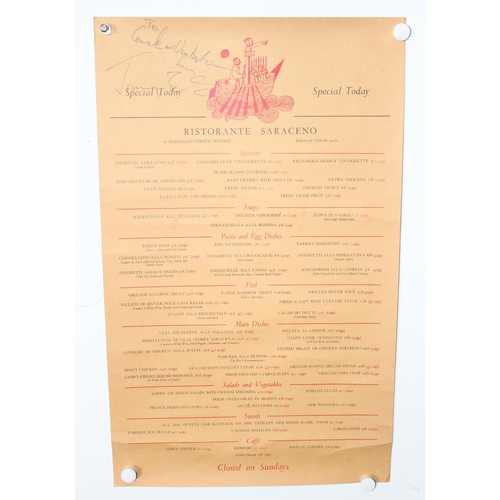 540 - 3 Vintage Restaurant menus for Ristorante Saraceno of 15 Magdalen Street, Oxford. All signed, 1 sign... 