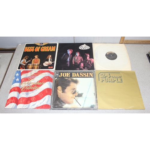 612 - Box of mixed LP vinyl records, artists A-E, to incl AC/DC, The Beach Boys, The Beatles, The Byrds, C... 