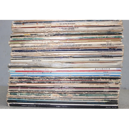 612 - Box of mixed LP vinyl records, artists A-E, to incl AC/DC, The Beach Boys, The Beatles, The Byrds, C... 