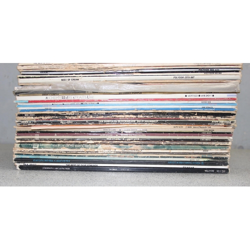 612 - Box of mixed LP vinyl records, artists A-E, to incl AC/DC, The Beach Boys, The Beatles, The Byrds, C... 