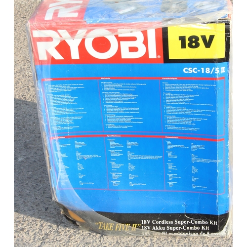 822 - Ryobi 18v CSC-18/5 tool box containing 5 power tools, still factory sealed new