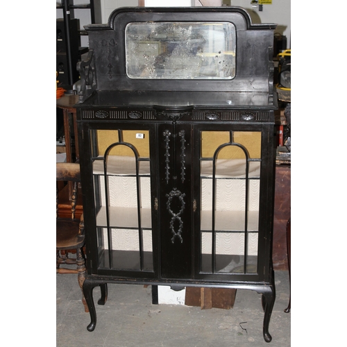 83 - A Victorian ebonised display cabinet with mirror top, approx 106cm wide x 40cm deep x 186cm tall