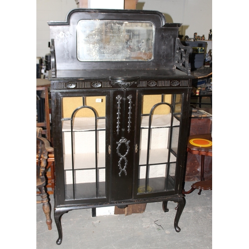 83 - A Victorian ebonised display cabinet with mirror top, approx 106cm wide x 40cm deep x 186cm tall