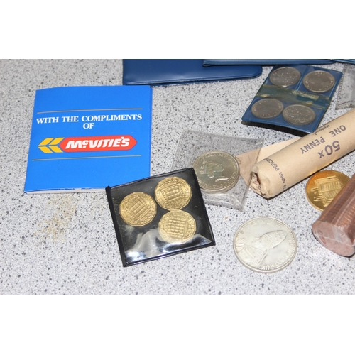 1292 - Qty of assorted interesting coins to inc coin rolls, 4 £2 coins, other cased coins and medals etc