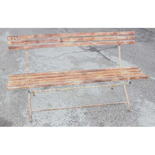 306 - A vintage metal folding garden bench, approx 150cm wide