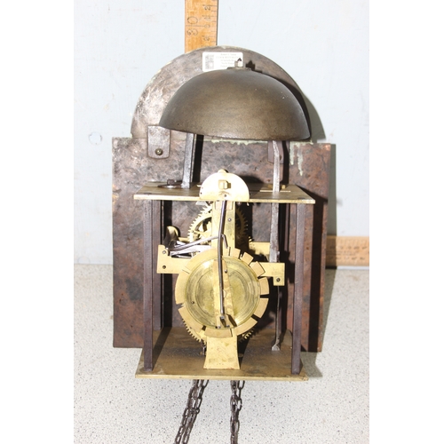 1328 - Joseph Peile, and antique brass faced weight driven wall clock, with wooden hood, the movement with ... 