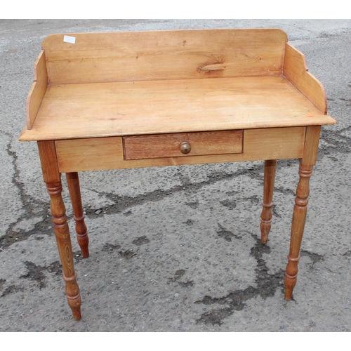 38 - Antique pine wash stand with single drawer and turned legs, approx 91cm W x 48cm D x 90cm H