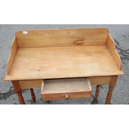 38 - Antique pine wash stand with single drawer and turned legs, approx 91cm W x 48cm D x 90cm H