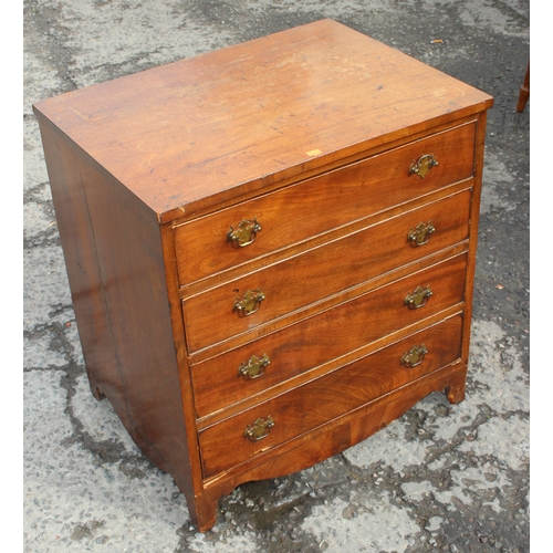 26 - An early 19th century mahogany 4-drawer chest of drawers on bracket feet with Georgian brass handles... 