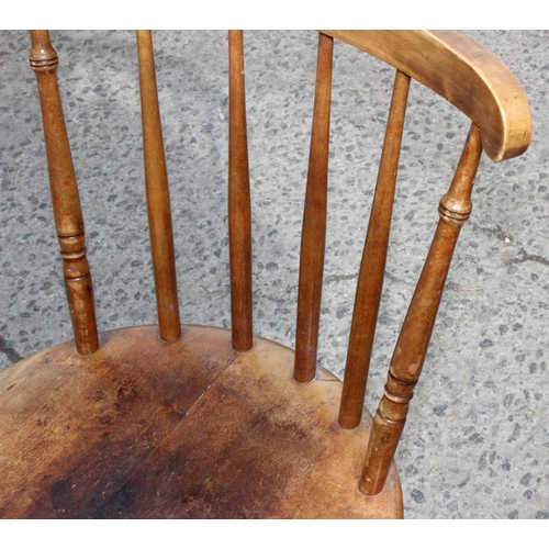 56 - Victorian elm stick-back kitchen chair with turned legs and penny seat, approx 81cm tall