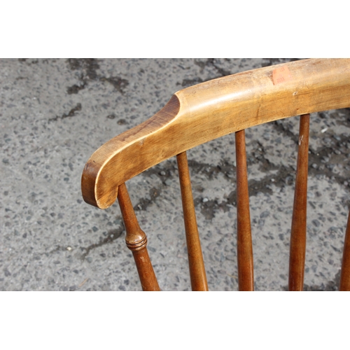 56 - Victorian elm stick-back kitchen chair with turned legs and penny seat, approx 81cm tall