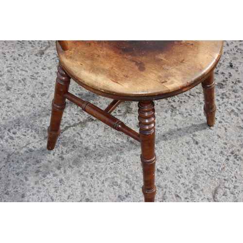 56 - Victorian elm stick-back kitchen chair with turned legs and penny seat, approx 81cm tall