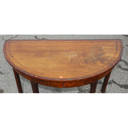 21 - Antique mahogany demilune table, approx 115cm W x 56cm D x 70cm H