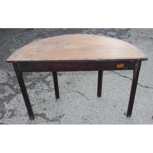 21 - Antique mahogany demilune table, approx 115cm W x 56cm D x 70cm H