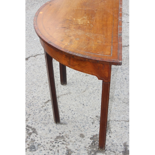 21 - Antique mahogany demilune table, approx 115cm W x 56cm D x 70cm H