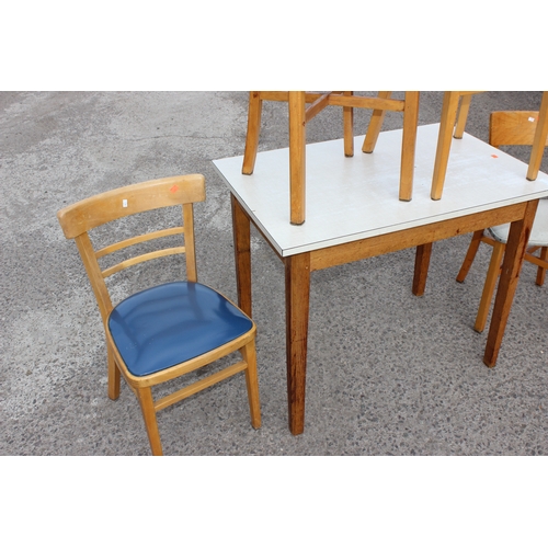 45 - Retro Formica topped kitchen table with 4 chairs, approx 91cm W x 60cm D x 74cm H