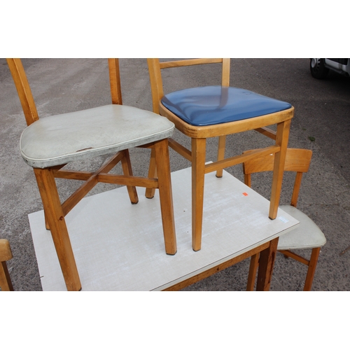 45 - Retro Formica topped kitchen table with 4 chairs, approx 91cm W x 60cm D x 74cm H