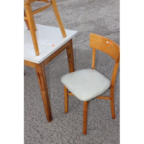 45 - Retro Formica topped kitchen table with 4 chairs, approx 91cm W x 60cm D x 74cm H