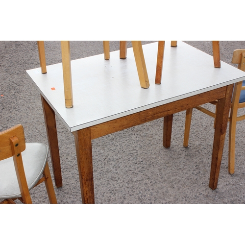 45 - Retro Formica topped kitchen table with 4 chairs, approx 91cm W x 60cm D x 74cm H