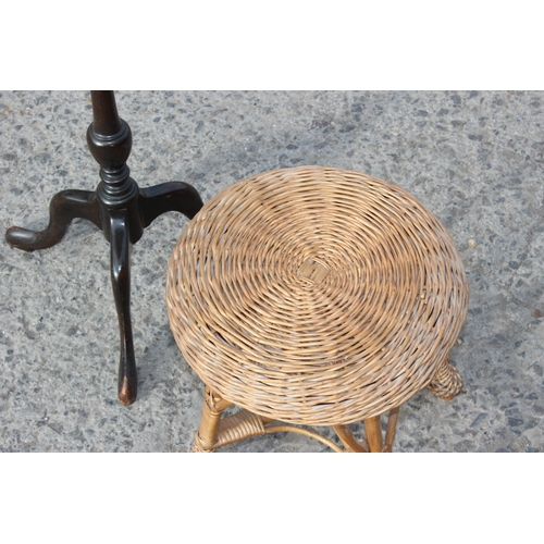 13 - Small mahogany wine table and retro wicker stool (2)