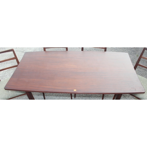 2 - Retro teak expending dining table with 4 chairs, seemingly unmarked but strongly believed to be by f... 