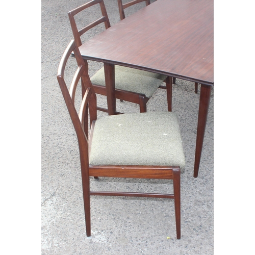 2 - Retro teak expending dining table with 4 chairs, seemingly unmarked but strongly believed to be by f... 