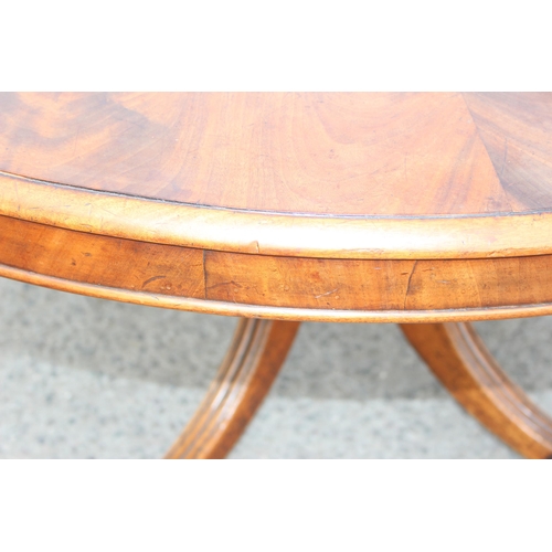 6 - Victorian mahogany tilt-top breakfast table with brass castors, approx 128cm W x 72cm H