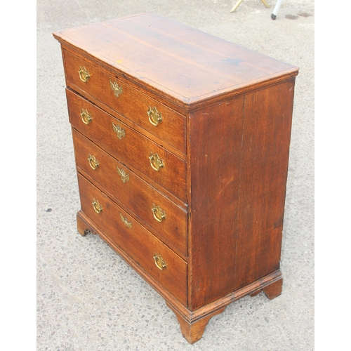 4 - Georgian oak 4-drawer chest of drawers with brass handles and escutcheons on bracket feet, approx 86... 