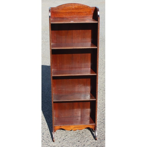 35 - Edwardian mahogany 5-tier slimline bookcase with inlaid detailing, approx 38cm W x 15cm D x 71cm H