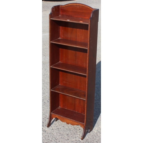 35 - Edwardian mahogany 5-tier slimline bookcase with inlaid detailing, approx 38cm W x 15cm D x 71cm H