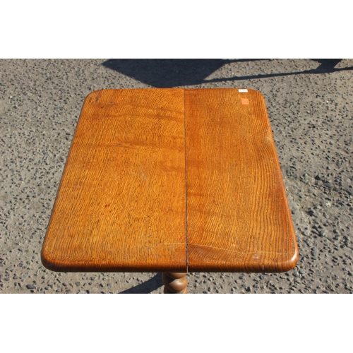 31 - Antique oak barley-twist stem wine table, approx 52cm W x 43cm D x 71cm H