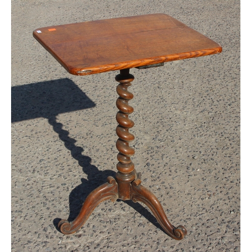 31 - Antique oak barley-twist stem wine table, approx 52cm W x 43cm D x 71cm H