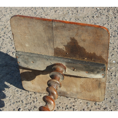 31 - Antique oak barley-twist stem wine table, approx 52cm W x 43cm D x 71cm H