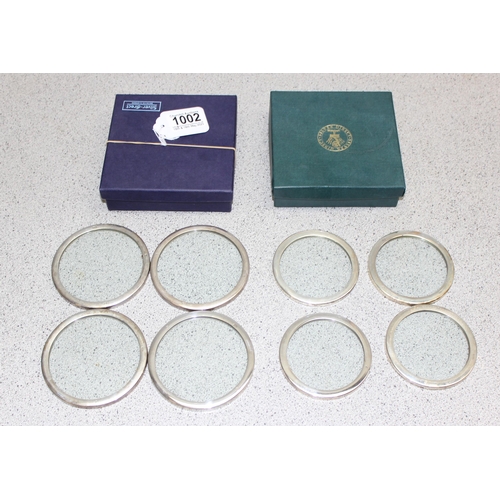 1099G - 2 boxed sets of 4 (8 in total) glass and silver rimmed drinks coasters, hallmarks for Birmingham 200... 