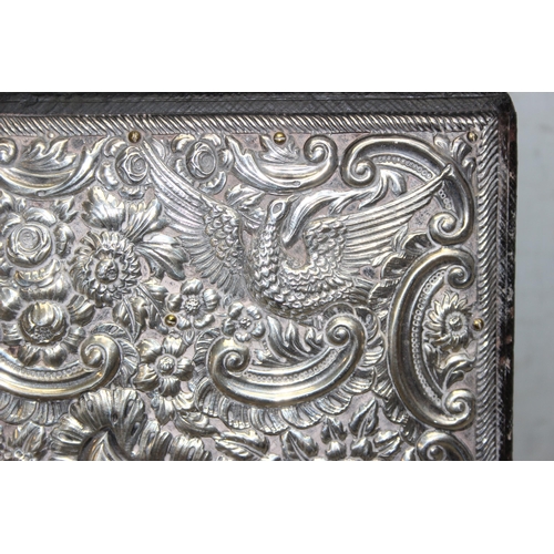 1022 - An antique silver fronted leather blotter, Birmingham 1902 by S.W. Smith & Co, approx 29cm x 23cm