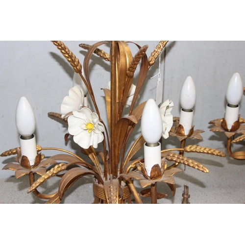 235 - Pair of vintage gilt metal chandeliers formed as bunches of wheat, approx 45cm wide